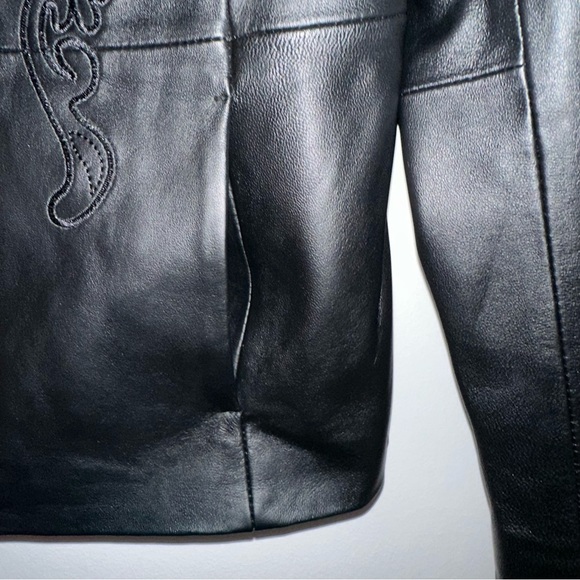 Coldwater Creek embroidered black leather jacket - Picture 5 of 7